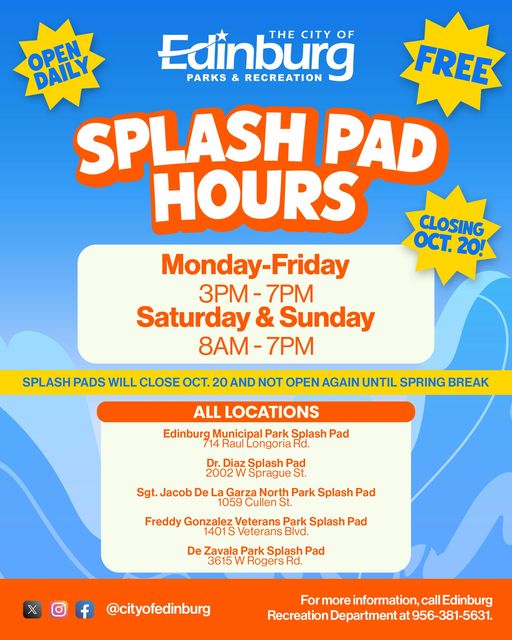 Splash Pad Hours Update