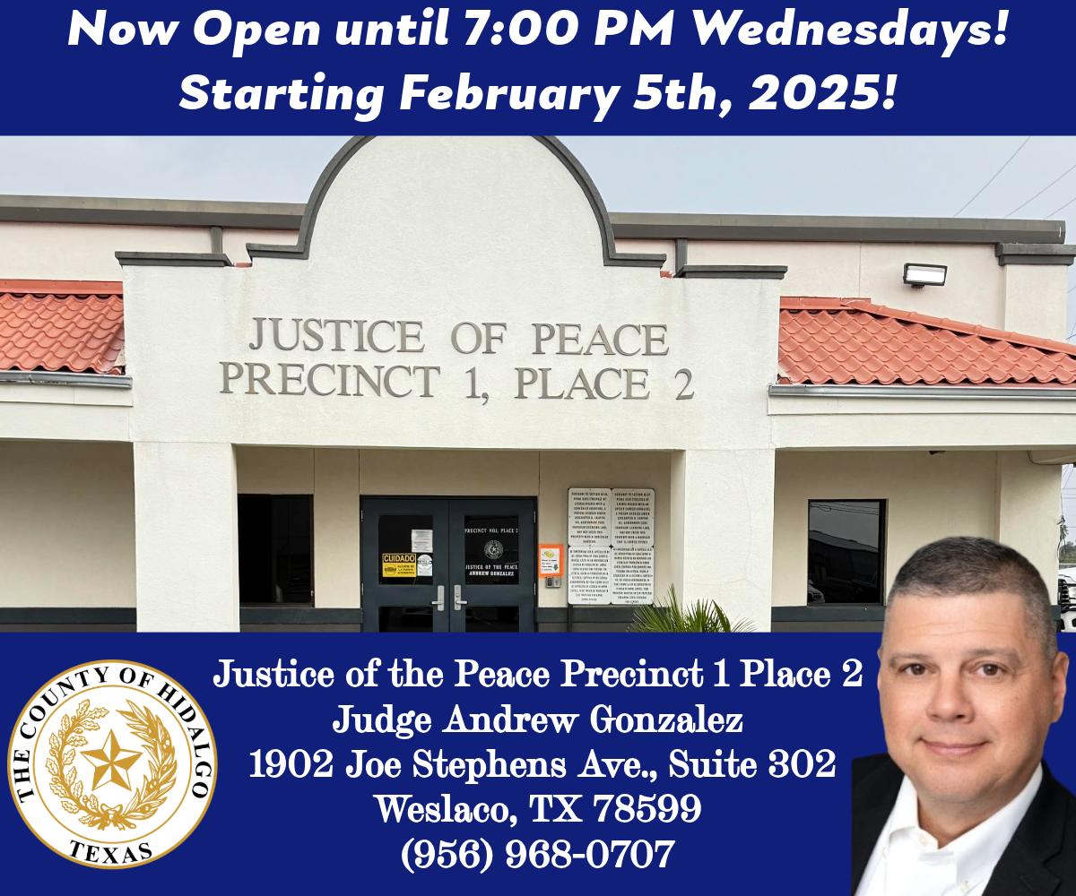 Justice of the Peace Precinct 1, Place 2 extends Wednesday office hours