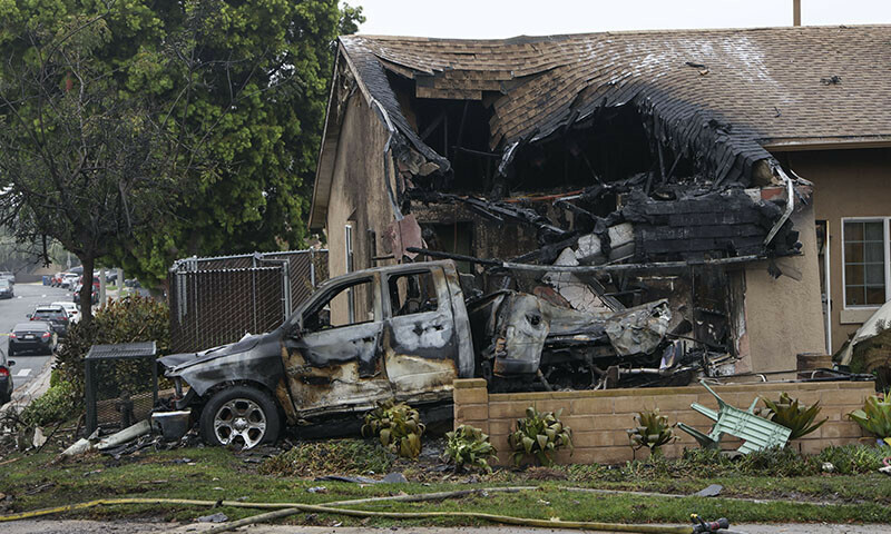 Several dead after small plane crashes in Southern California neighborhood