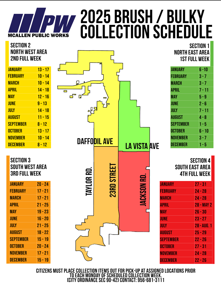 McAllen Public Works Reminds Residents of Brush, Bulky Trash Collection Schedule