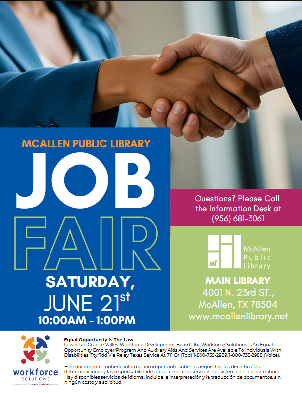 McAllen Public Library and Workforce Solutions to  Host Job Fair