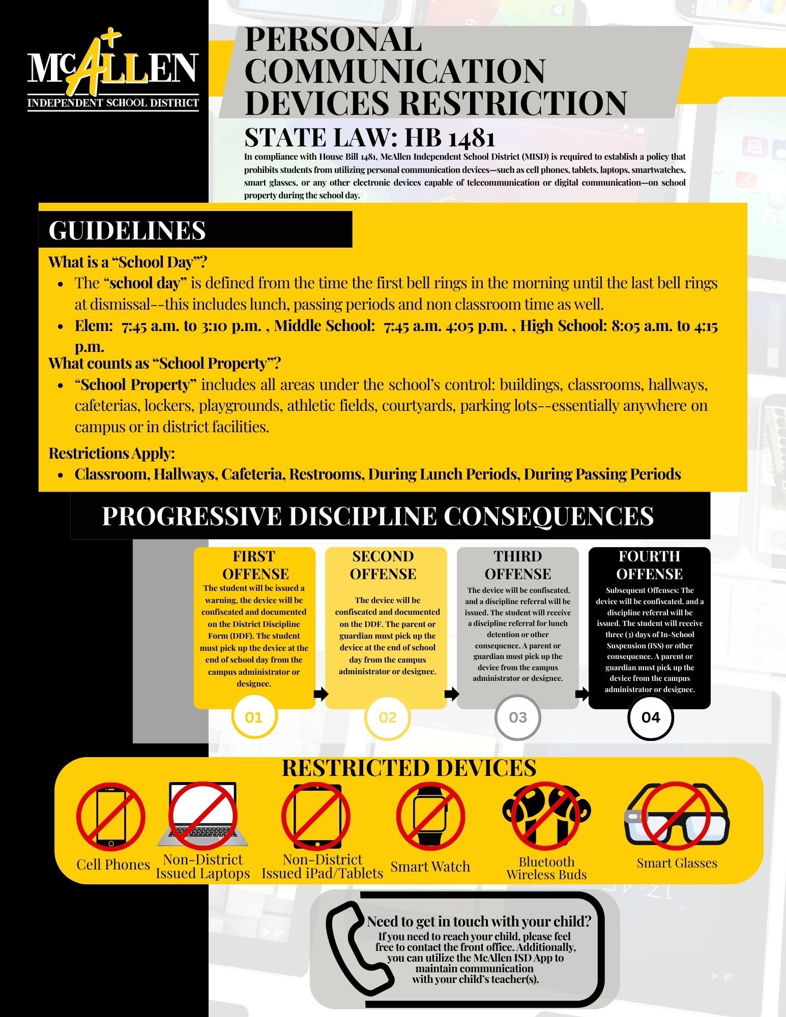 McAllen ISD Enforces New Restrictions on Personal Communication Devices in Compliance with State Law HB 1481